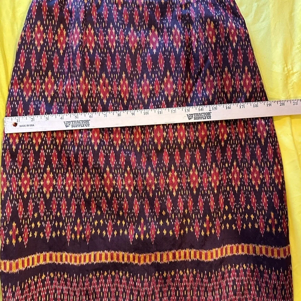 Vintage Alexandra Thai Silk Skirt Suit Set Jacket & Pencil Skirt Ikat Print Sz S